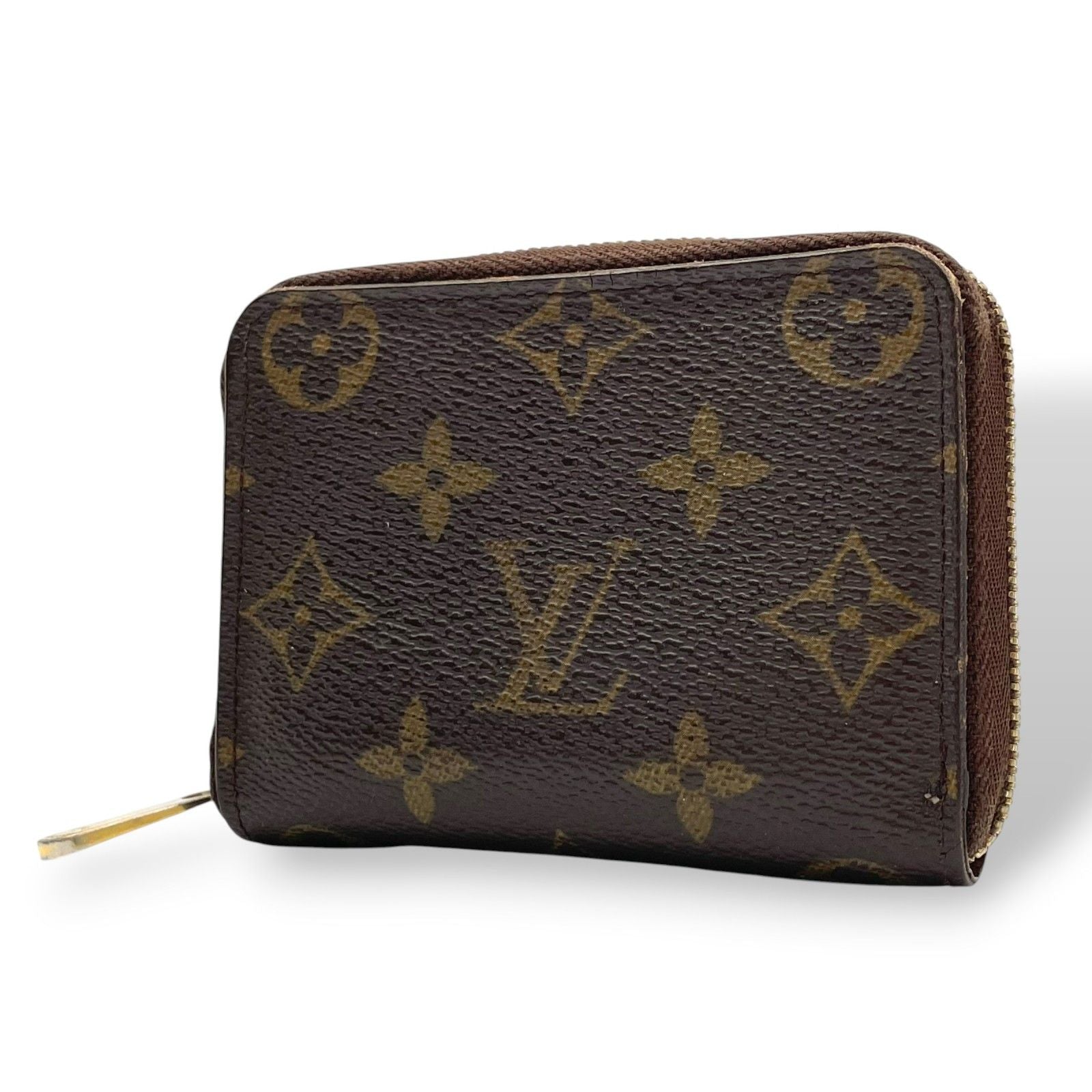 Louis Vuitton Monogram Zippy Coin Purse Wallet Zip Around Leather Brown Gold