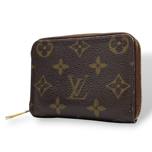 Louis Vuitton Monogram Zippy Coin Purse Wallet Zip Around Leather Brown Gold