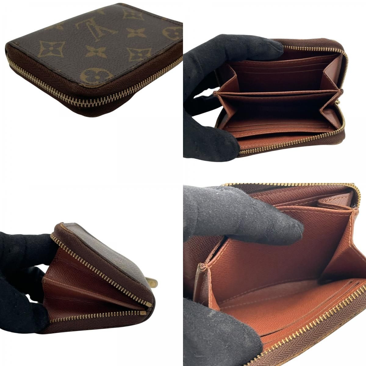 Louis Vuitton Monogram Zippy Coin Purse Wallet Zip Around Leather Brown Gold — view 8