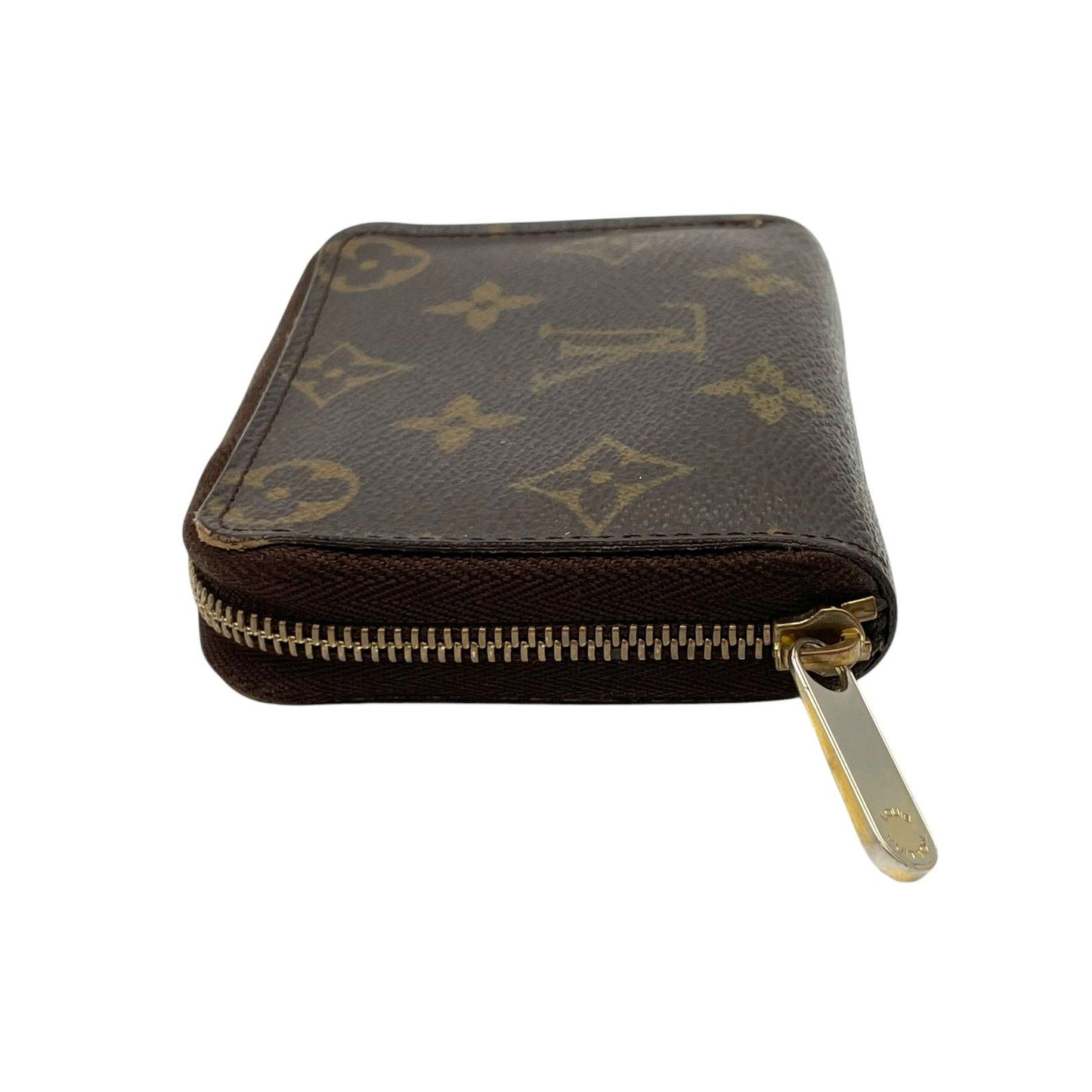 Louis Vuitton Monogram Zippy Coin Purse Wallet Zip Around Leather Brown Gold — view 4