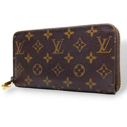 Louis Vuitton Monogram Zippy Wallet Zip Around Leather Brown Gold Great