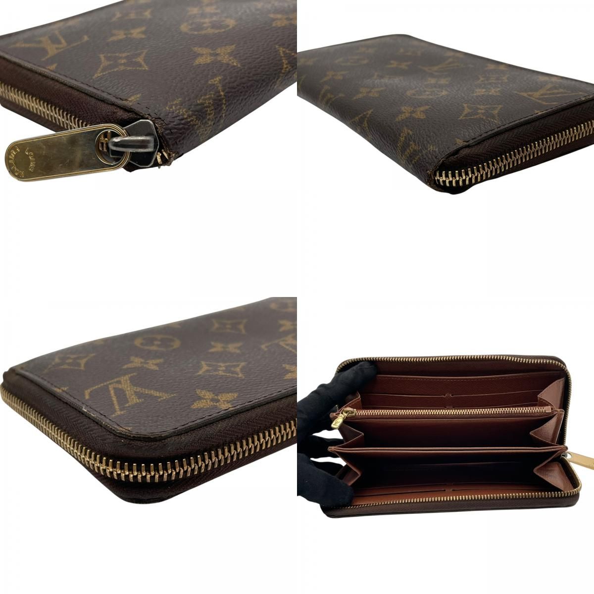 Louis Vuitton Monogram Zippy Wallet Zip Around Leather Brown Gold Great — view 6