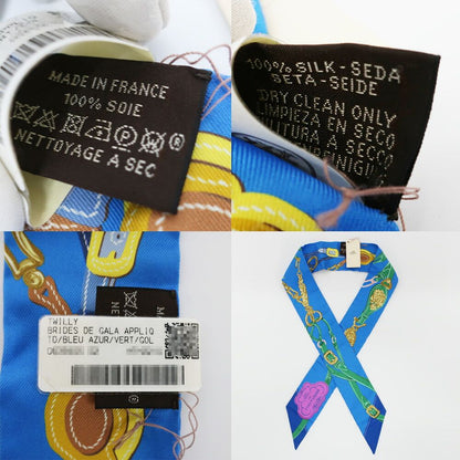 Hermes Ten Twill Brides de Gala Applique Scarf Silk Blue Multicolor — view 9