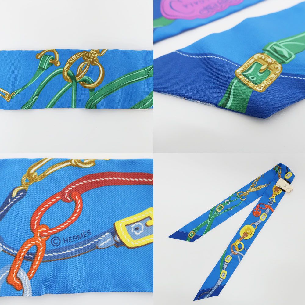 Hermes Ten Twill Brides de Gala Applique Scarf Silk Blue Multicolor — view 8