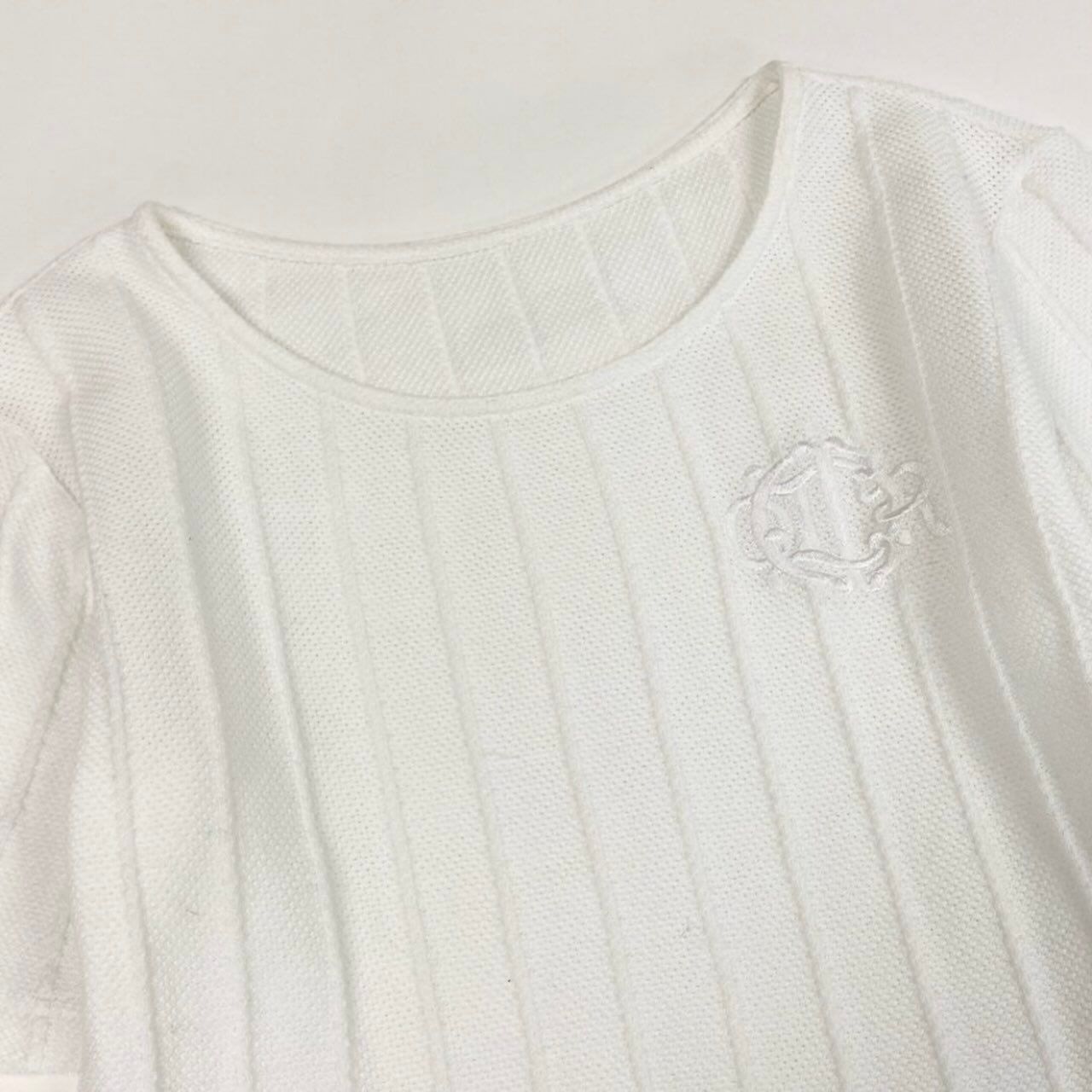 Dior Short Sleeve Knit Summer Sweater Emblem Embroidery White Cotton — view 4