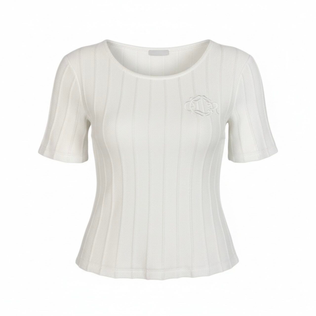 Dior Short Sleeve Knit Summer Sweater Emblem Embroidery White Cotton