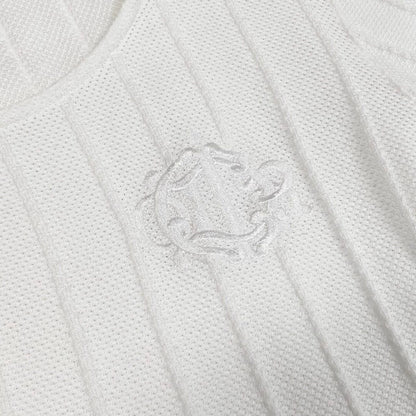 Dior Short Sleeve Knit Summer Sweater Emblem Embroidery White Cotton — view 7