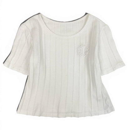 Dior Short Sleeve Knit Summer Sweater Emblem Embroidery White Cotton — view 2