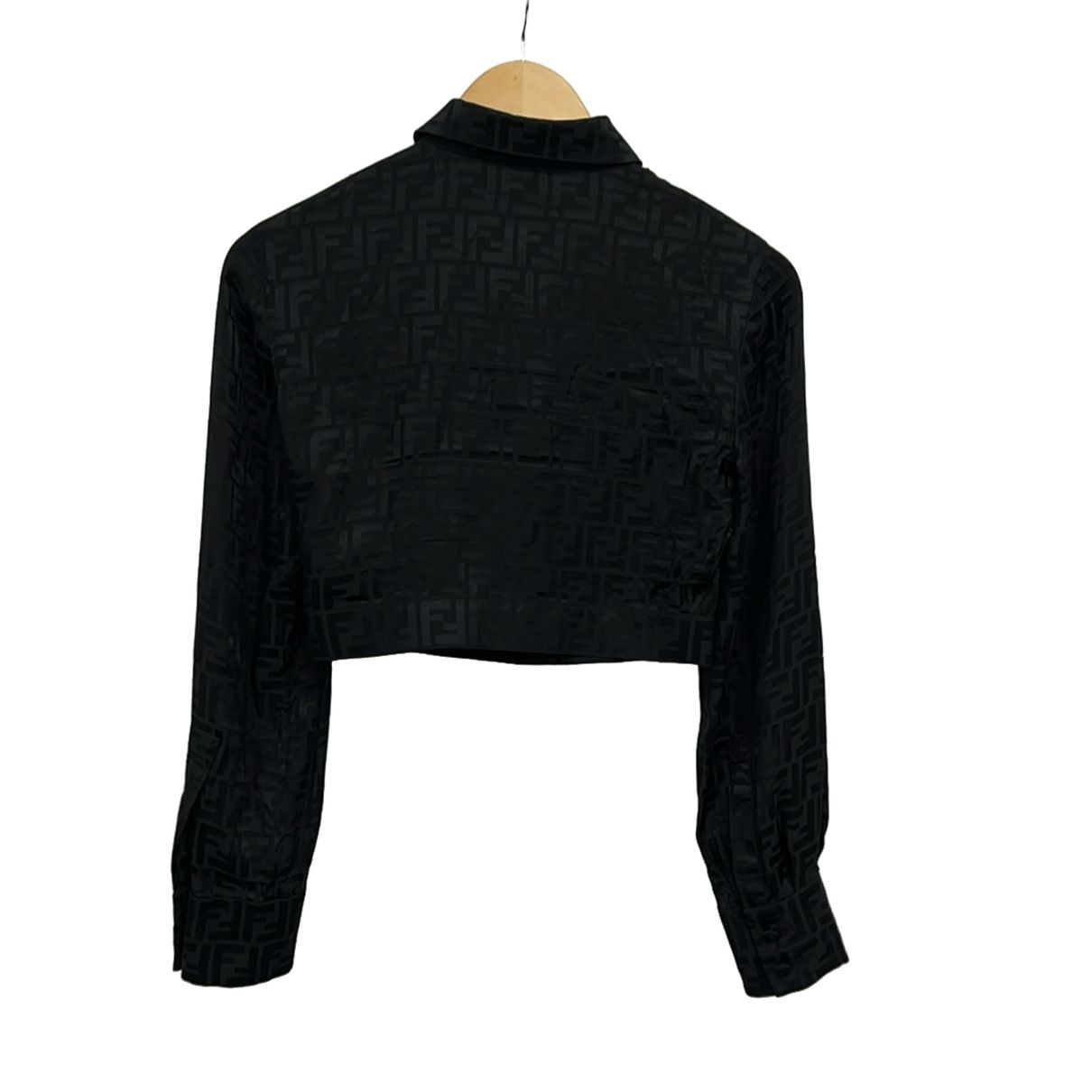 Fendi Long Sleeve Shirt Blouse 36 S Black Silk Zucca Pattern Short Length — view 2