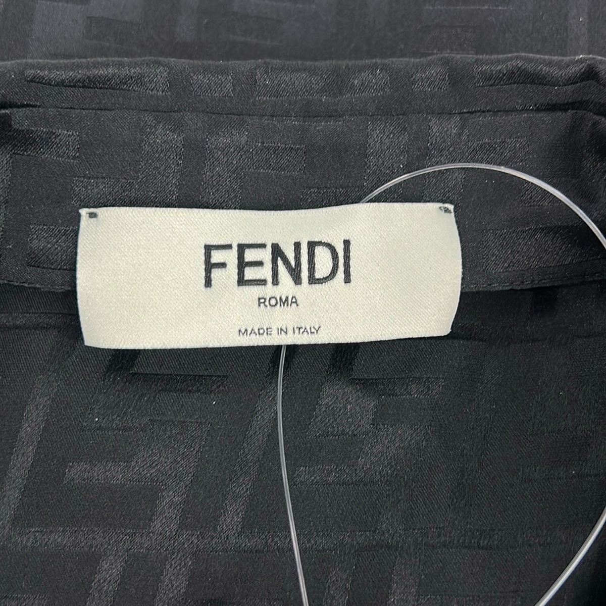 Fendi Long Sleeve Shirt Blouse 36 S Black Silk Zucca Pattern Short Length — view 3