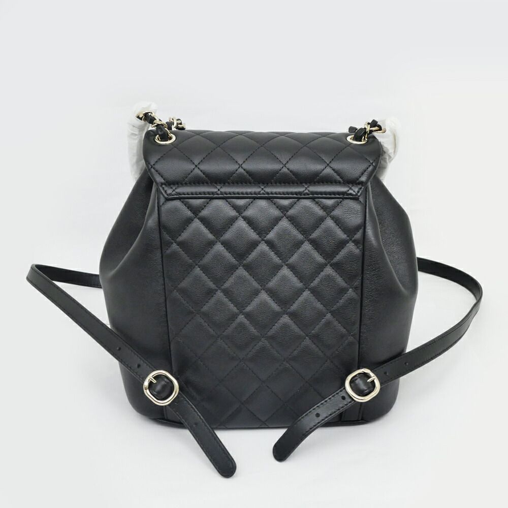 Chanel Dumas Backpack Black Champagne Gold Quilted Lambskin — view 8