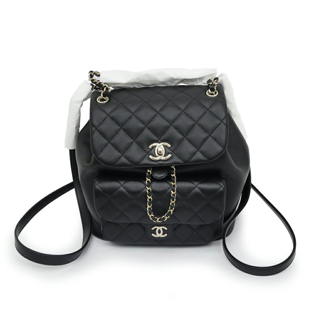 Chanel Dumas Backpack Black Champagne Gold Quilted Lambskin