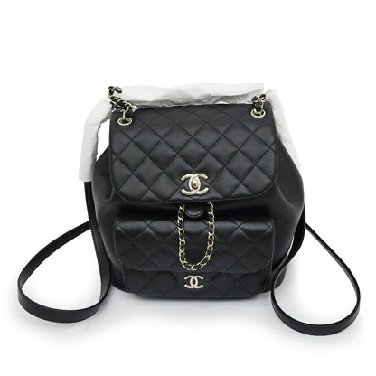 Chanel Dumas Backpack Black Champagne Gold Quilted Lambskin