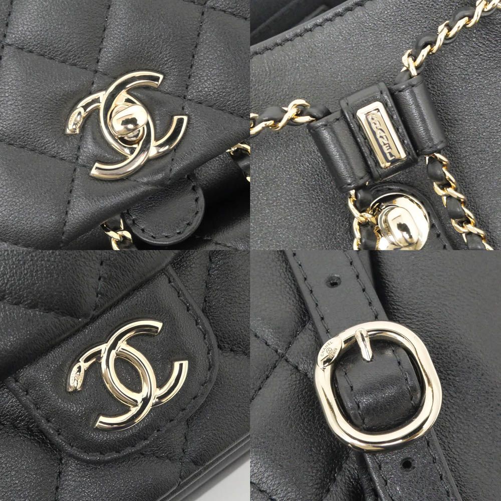 Chanel Dumas Backpack Black Champagne Gold Quilted Lambskin — view 7