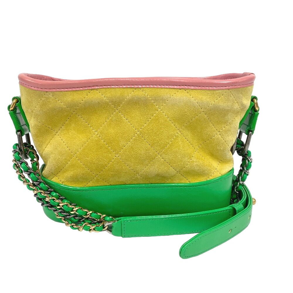 Chanel Gabrielle Chain Shoulder CC Logo Suede Bag Yellow
