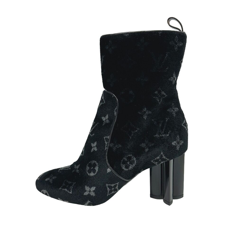 Louis Vuitton Silhouette Line Short Boots Side Gore Monogram Velvet Black