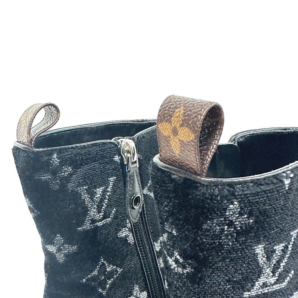 Louis Vuitton Silhouette Line Short Boots Side Gore Monogram Velvet Black — view 6