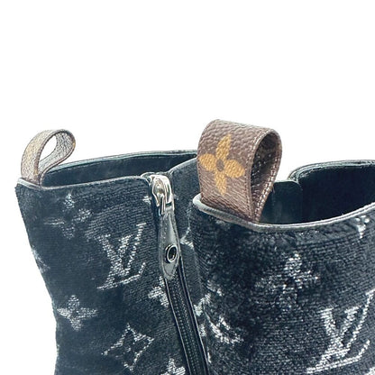 Louis Vuitton Silhouette Line Short Boots Side Gore Monogram Velvet Black — view 6