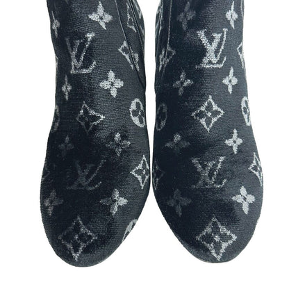 Louis Vuitton Silhouette Line Short Boots Side Gore Monogram Velvet Black — view 4