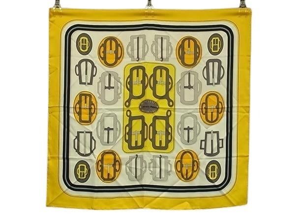 Hermes Shawl Carre 90 Yellow Multicolor Silk 100% Bouclerie Moderne Scarf