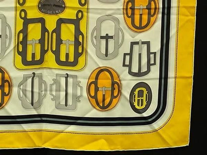 Hermes Shawl Carre 90 Yellow Multicolor Silk 100% Bouclerie Moderne Scarf — view 3