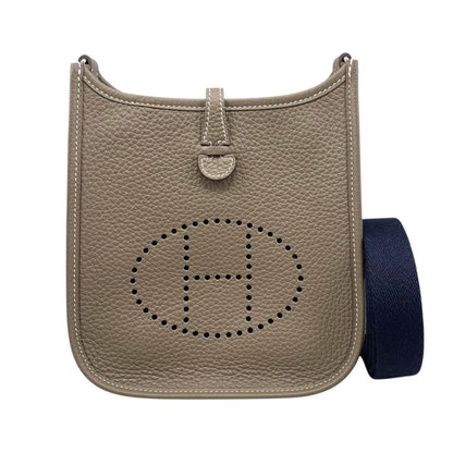 Hermes Shoulder Bag Evelyne TPM Taurillon Clemence Etoupe Blue Indigo Gray