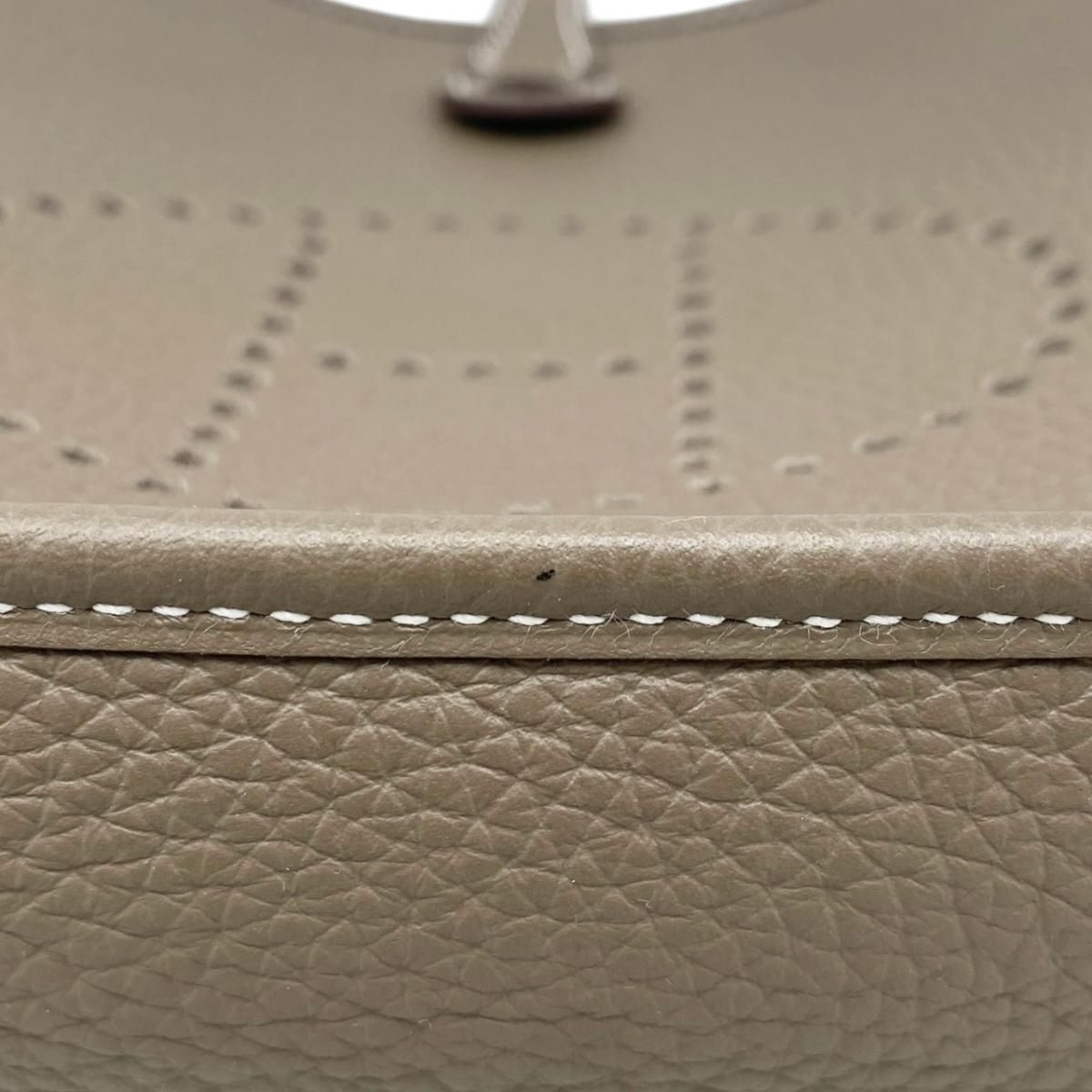 Hermes Shoulder Bag Evelyne TPM Taurillon Clemence Etoupe Blue Indigo Gray — view 8