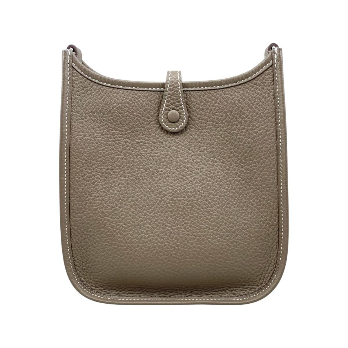 Hermes Shoulder Bag Evelyne TPM Taurillon Clemence Etoupe Blue Indigo Gray — view 2
