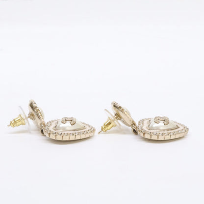 Chanel Rhinestone CC Logo Double Pearl Earring — view 4