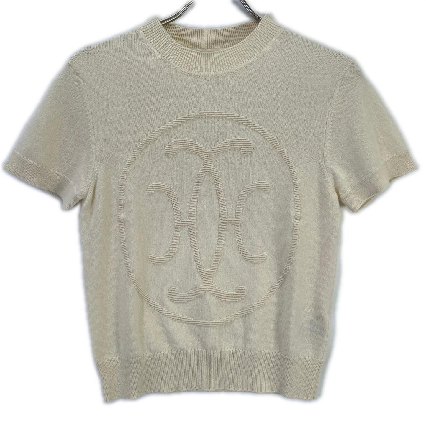 Hermes Off White Lift Cashmere Short Sleeve Knit 38 Sweater