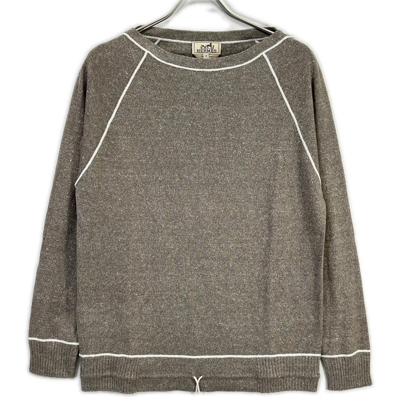 Hermes Gray Linen Mixed Drawstring Knit Sweater