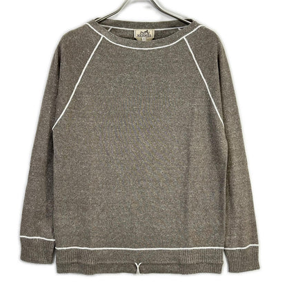 Hermes Gray Linen Mixed Drawstring Knit Sweater