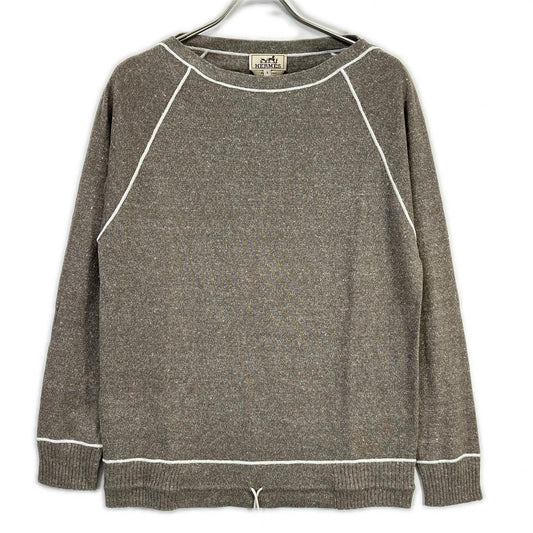 Hermes Gray Linen Mixed Drawstring Knit Sweater