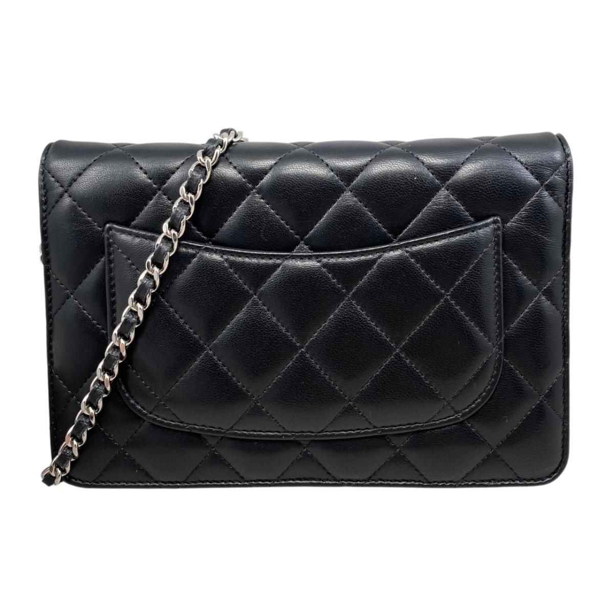 Chanel Shoulder Bag Chain Wallet Quilted Lambskin CC Logo Black Silver — view 2