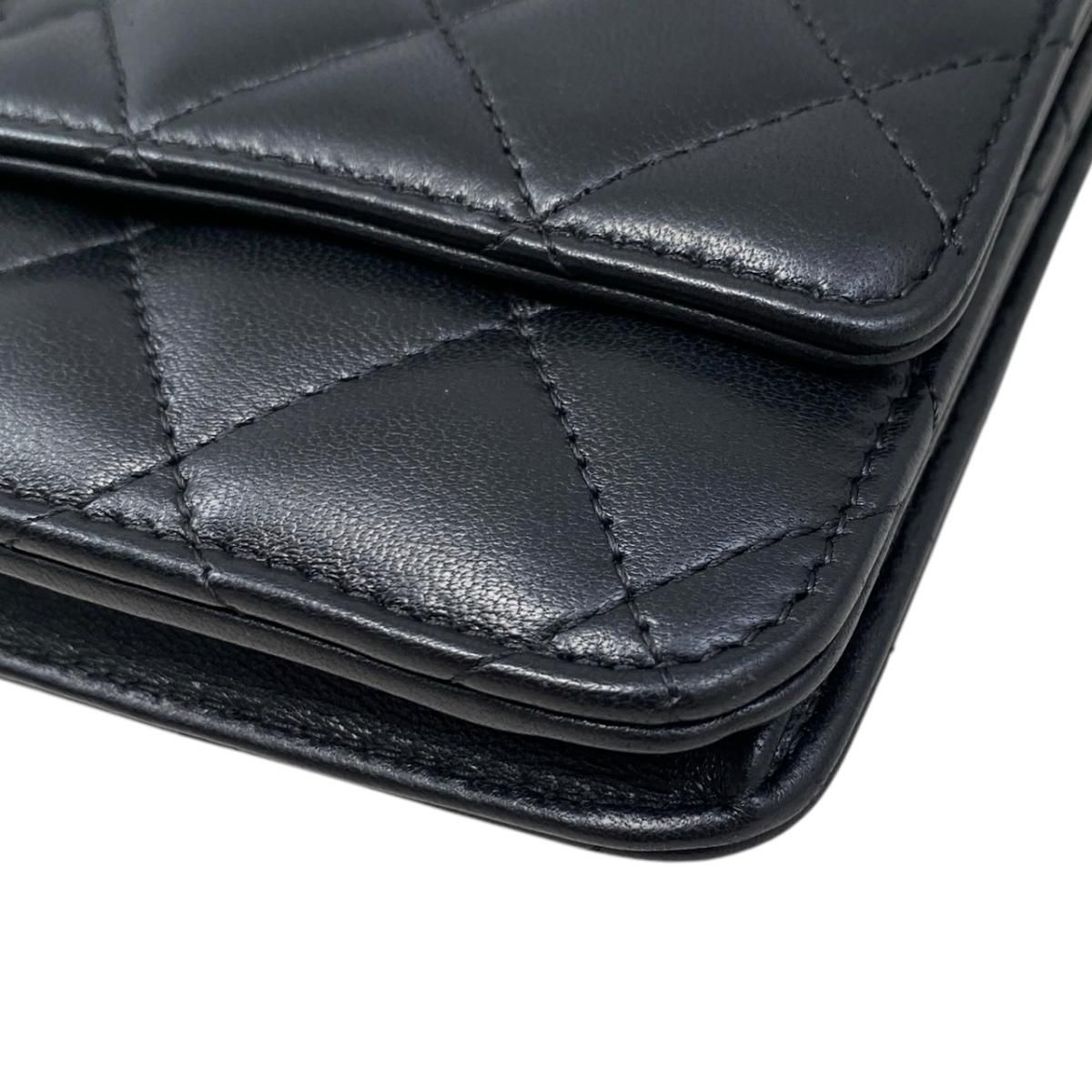 Chanel Shoulder Bag Chain Wallet Quilted Lambskin CC Logo Black Silver — view 5