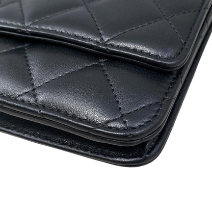 Chanel Shoulder Bag Chain Wallet Quilted Lambskin CC Logo Black Silver — view 5