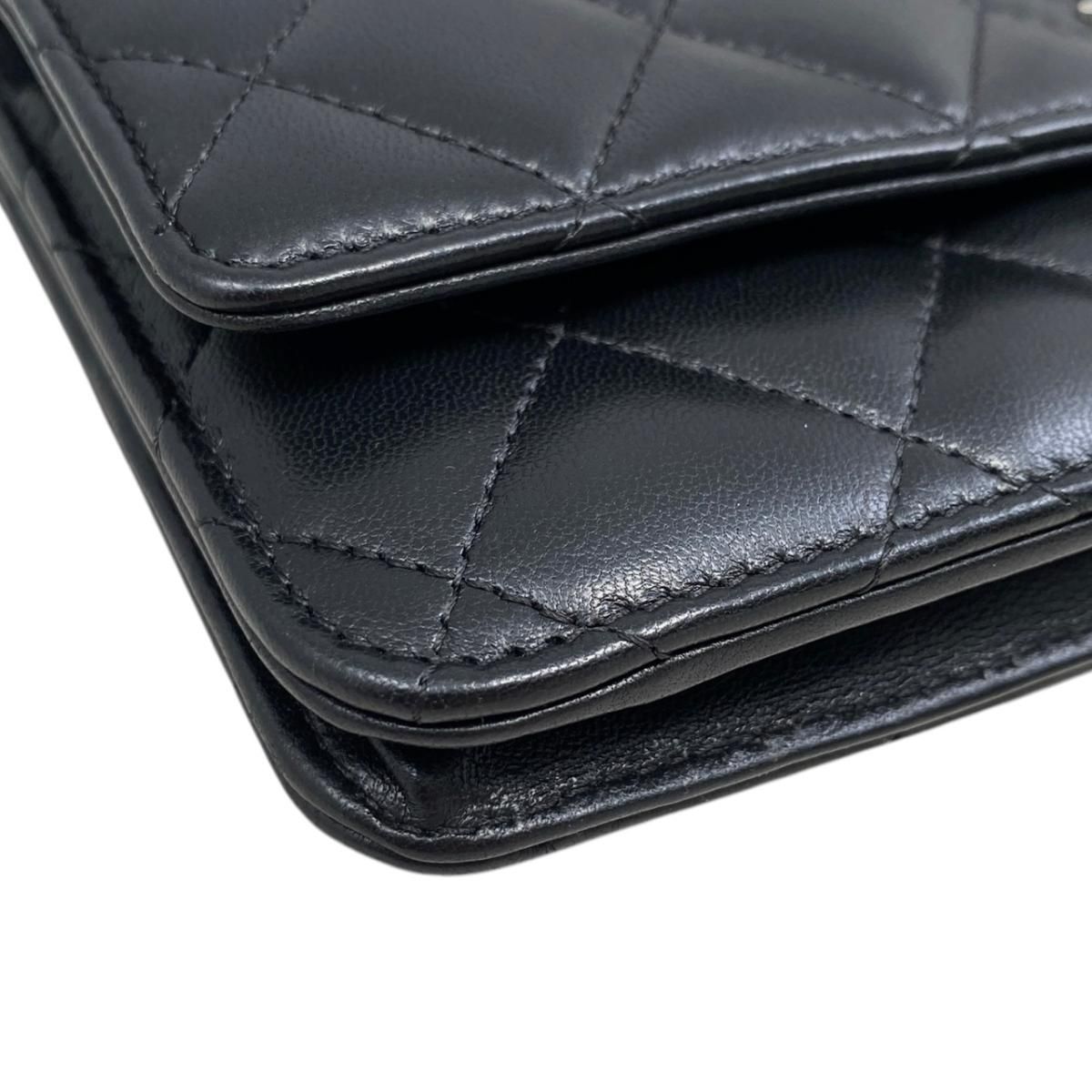 Chanel Shoulder Bag Chain Wallet Quilted Lambskin CC Logo Black Silver — view 4