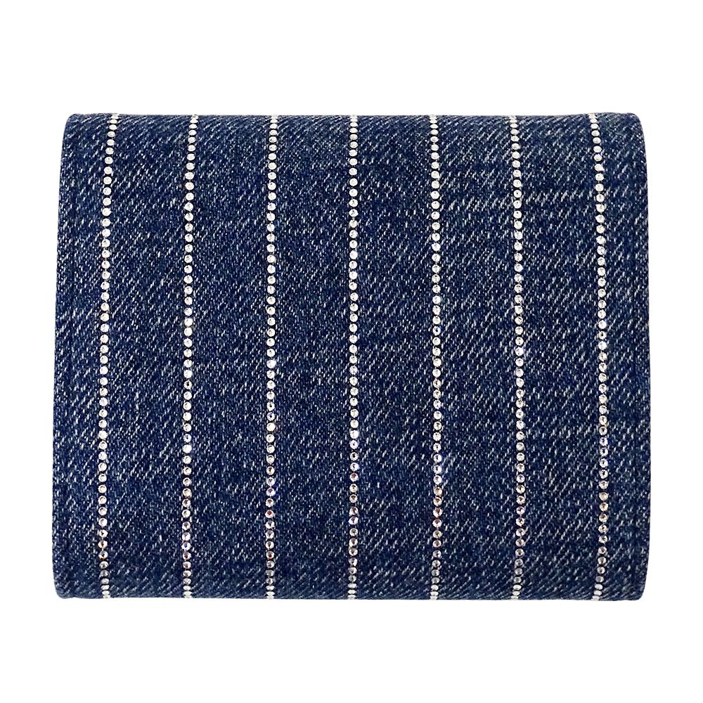 Celine Wallet Triomphe Trifold Denim Small Flap Blue Rhinestone Stripe Mini — view 2