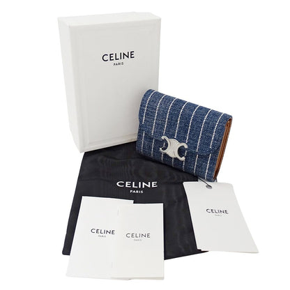 Celine Wallet Triomphe Trifold Denim Small Flap Blue Rhinestone Stripe Mini — view 6