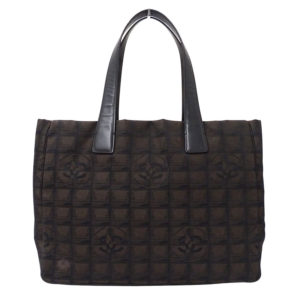 Chanel New Travel Tote Nylon Dark Brown Silver