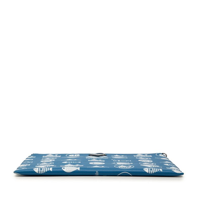 Prada Brick Marine Taste Fish Clutch Shoulder Bag Blue White Saffiano Leather — view 3