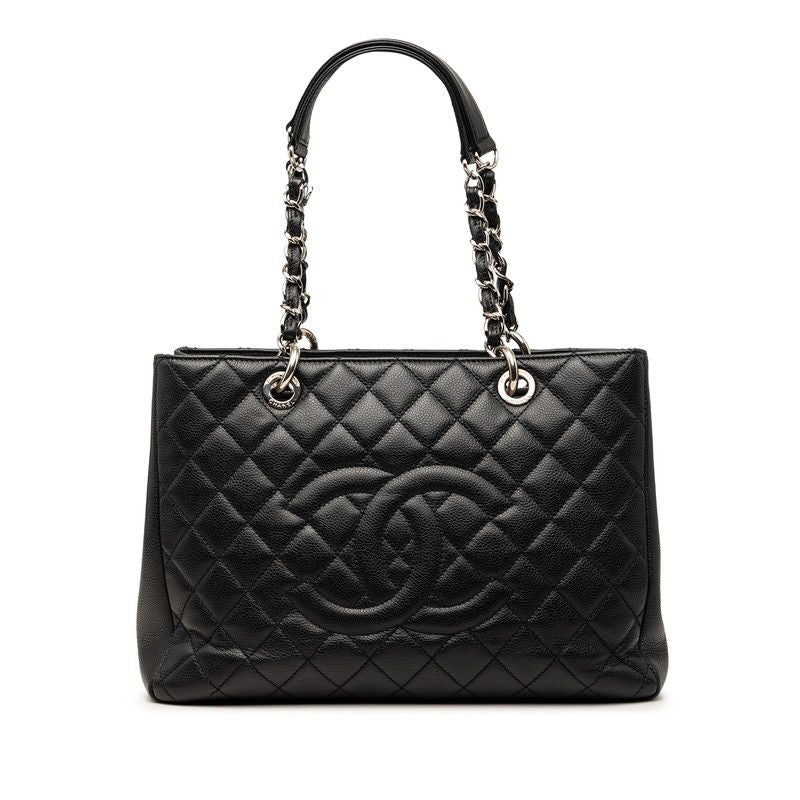 Chanel Quilted CC Logo Chain Tote Black Caviar Leather