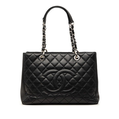 Chanel Quilted CC Logo Chain Tote Black Caviar Leather