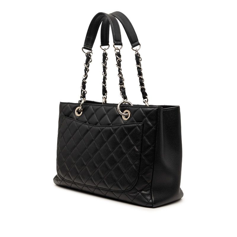 Chanel Quilted CC Logo Chain Tote Black Caviar Leather — view 2