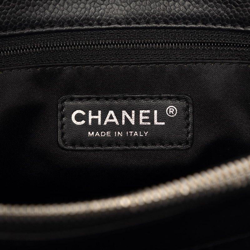 Chanel Quilted CC Logo Chain Tote Black Caviar Leather — view 5