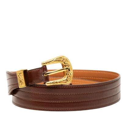 Hermes Vintage Flower Motif 72 Brown Leather Belt