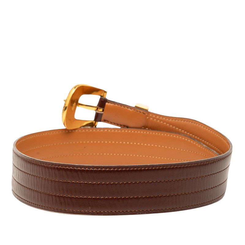 Hermes Vintage Flower Motif 72 Brown Leather Belt — view 3
