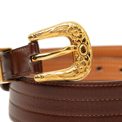Hermes Vintage Flower Motif 72 Brown Leather Belt — view 4