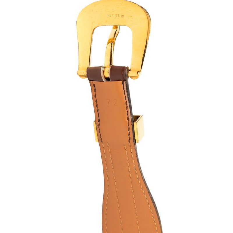 Hermes Vintage Flower Motif 72 Brown Leather Belt — view 5