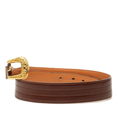 Hermes Vintage Flower Motif 72 Brown Leather Belt — view 2